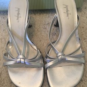 Silver Sandals with low heel. Size 5